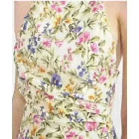 NWT EN SAISON Valeria Halter Strappy Ruched Floral Cotton Mini Dress Women Small - Picture 2 of 10
